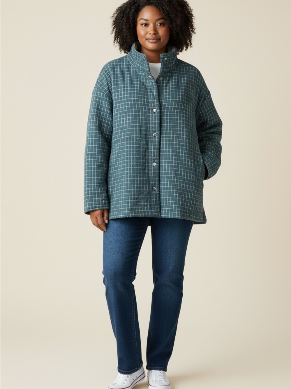 139 Ruby Rd. green Grid Quilted Snap-Front Jacket